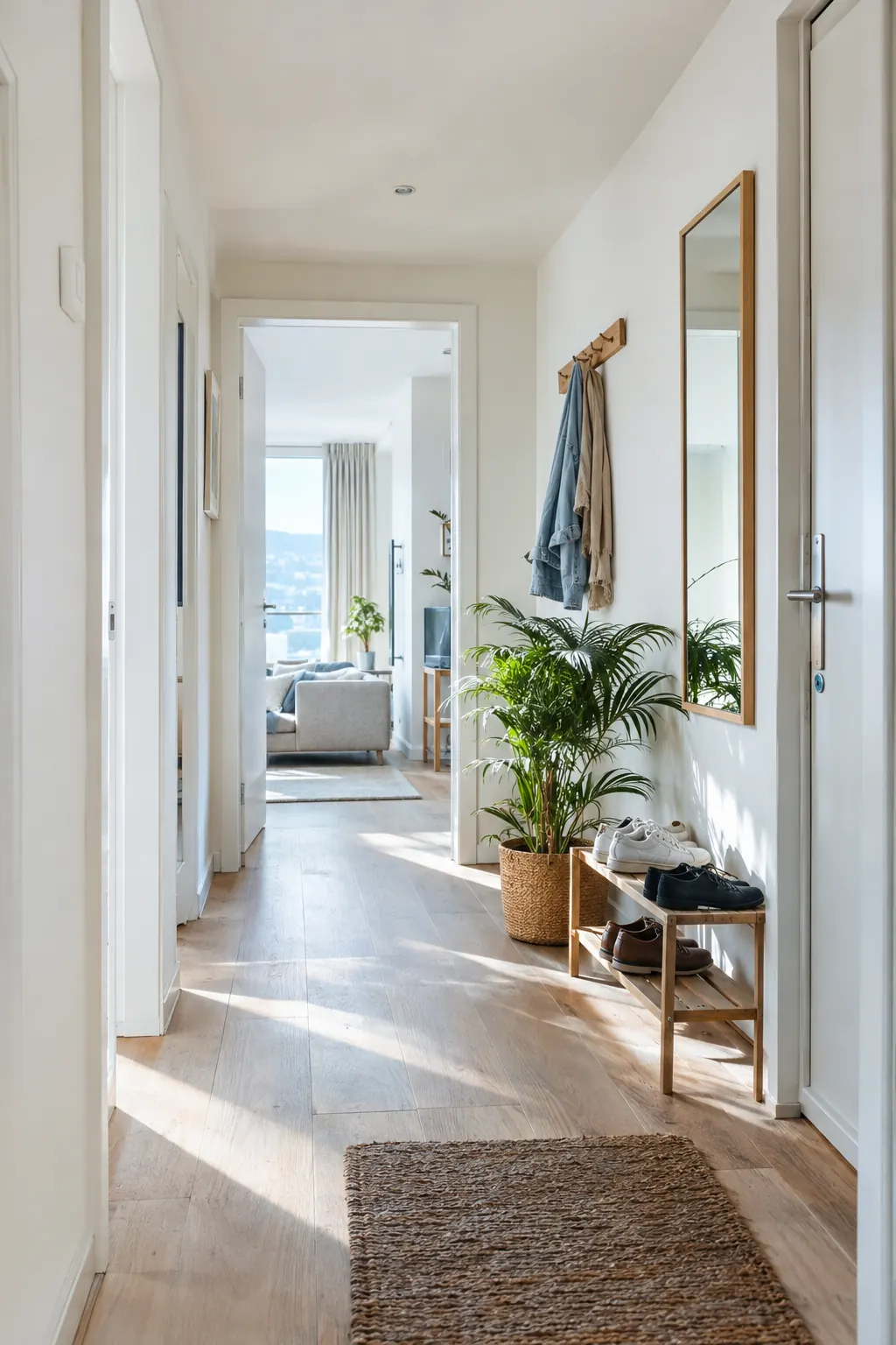 Heller, gepflegter Wohnungseingang mit Holzboden